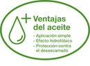 Ventajas del aceite: aplicación simple, efecto hidrofóbico, protección contra el desescamado